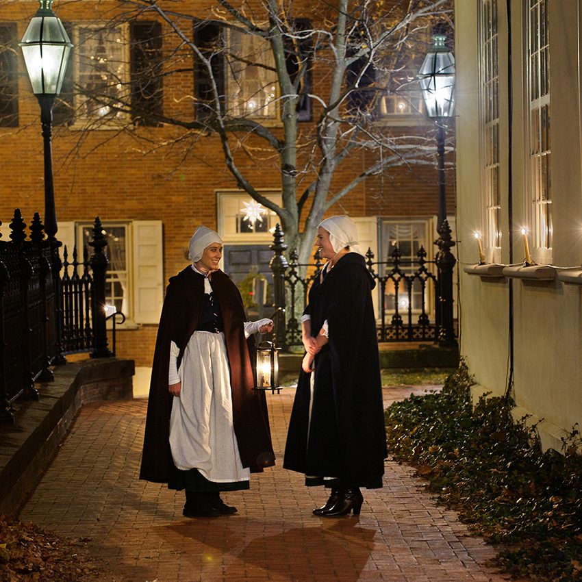 Tour guides dressed in historical costumes